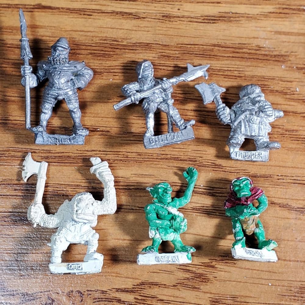 Warhammer Oldhammer Lot 6 Metal Miniatures Fighter Billman Trooper Orc Goblins